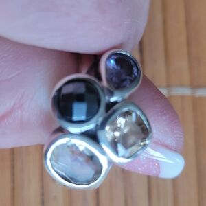 Silpada Silver Ring with Black, Purple, and Cream Stones